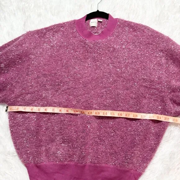 Women Anthropologie Maeve Violetta Tinsel Keyhole Sweater Pink Sparkle Sz Large - Picture 5 of 10